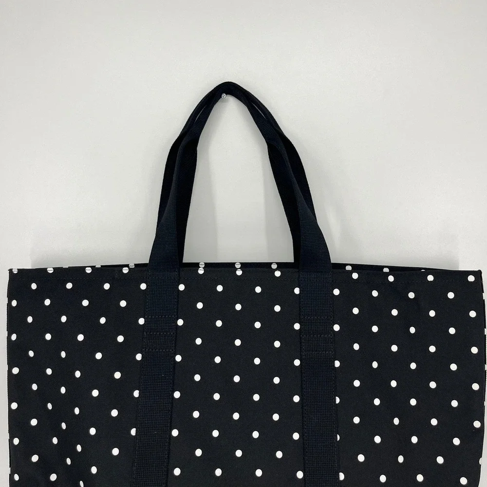 Banana Republic Black White Polka Dot Canvas Zip Top Tote Bag Large Handbag - Picture 7 of 11